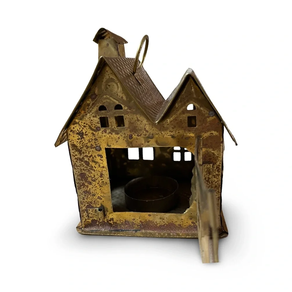 Charming Bronze House Lantern Vintage Cottage for Candle Votive